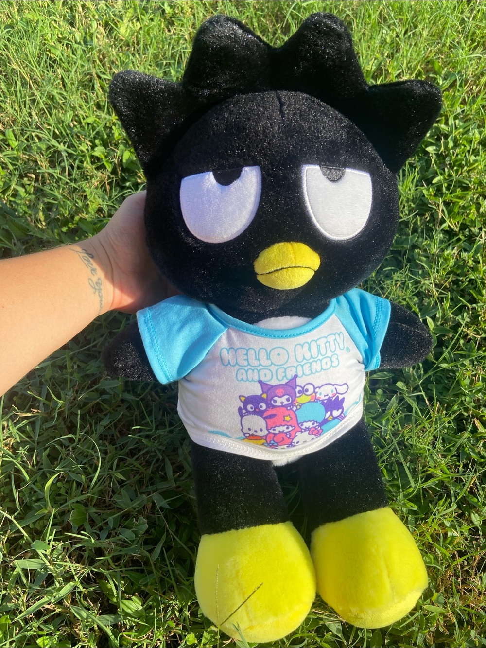 Build-A-Bear Black Badtz-Maru Plush with Yellow Feet and Blue Shirt